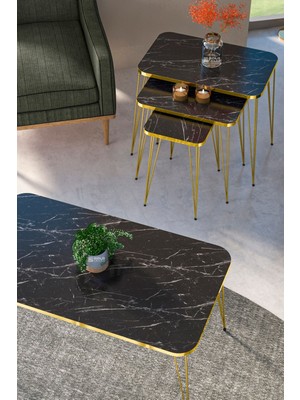 Zigon Sehpa Kr ve Orta Sehpa Kr Set Gold Bendir Tel 1107