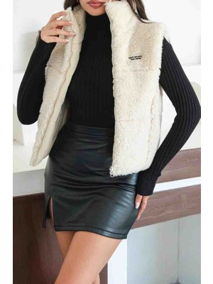 Zeynep Öykü Style Kadın Çift Taraflı Yüksek Yaka Cepli Yelek