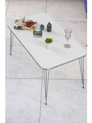 Orta Sehpa Kare Gümüş Beyaz Tel