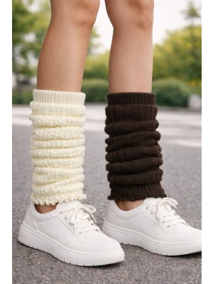 Urart Kadın 2 Çift 2 Ayrı Renk Diz Altı Yumuşak Sıcak Tutan Dokulu Tozluk Çorap Konç