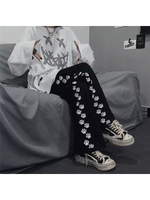 Punix Kids Punıx Kids Özel Seri Minik Beyaz Patiler Baskılı %100 Pamuk Ispanyol Paça Yazlık Kız Çocuk-Kadın Eşofman Altı