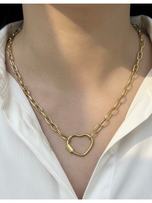 Nurora Altın Kalp Kilitli Çelik Kolye