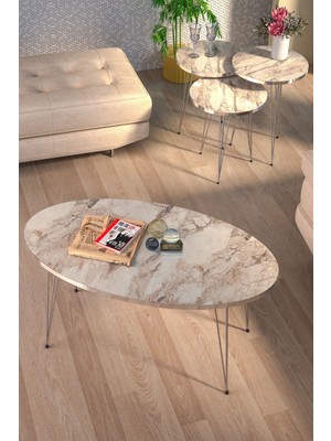 Zigon Sehpa ve Orta Sehpa Elips Set Gümüş Efes Tel