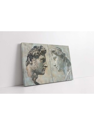 Grown Yüz Yüze Erkek ve Kadın Klasik Heykel Portresi Kanvas Tablo