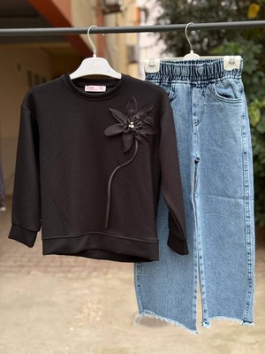 Linoş Kids Kız Çocuk Alt Üst Geniş Paça Pantolonlu Takım Kız Çocuk Bayramlık Alt Üst Takım Bel Lastikli