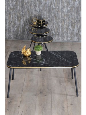 Zigon Sehpa ve Orta Sehpa Kr Set Siyah Metal Ayak Çift Altın Bendir