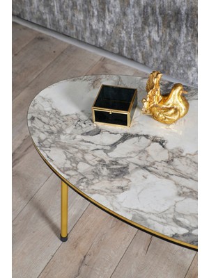 Orta Sehpa Elips Çift Gold Ceviz Tel Ayak