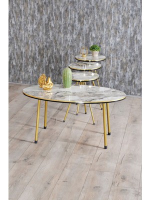 Zigon Sehpa ve Orta Sehpa Elips Set Çift Gold Efes Metal