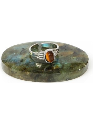 Taş Sandığı Kaplan Gözü Taşı Çelik Yüzük - Kararmaz