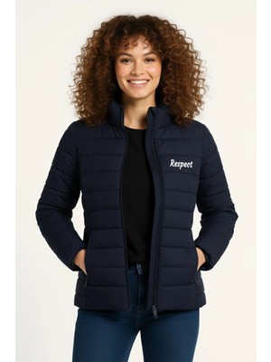 Tarz Yeri Kadın Mikro Su Itici Kapitone Baskılı Astarlı Fermuarlı Bomber Mont - Lacivert