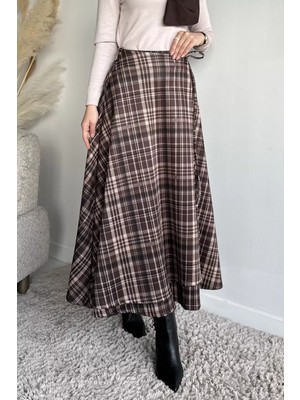 Gülseli Ekose Desenli Bel Bağlamalı Kiloş Scuba Tesettür Etek P-00019862