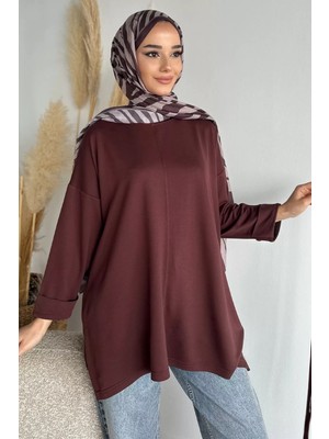 Julude Bisiklet Yaka Yan Yırtmaç Detaylı Bel Bağlamalı Tesettür Tunik P-00019263