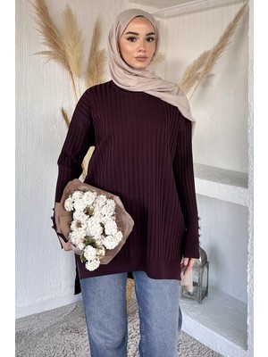 Julude Gülseli Bisiklet Yaka Tesettür Triko Tunik P-00020375