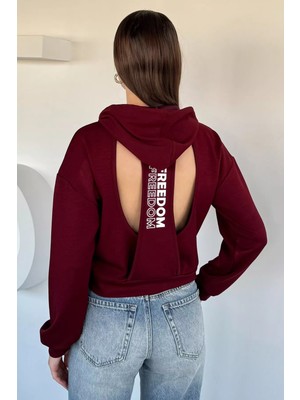 Gülseli Kadın Kapüşonlu Sırt Dekolteli Crop Top Sweatshirt P-00020376