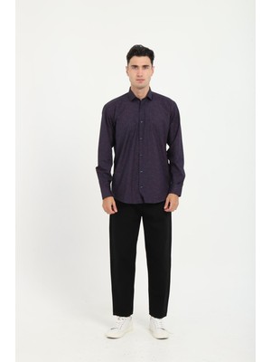 Klasik Uzun Kol Cepsiz Desenli Likra Yaka Alttan Düğmeli Hediye Kutulu Erkek Gömleği