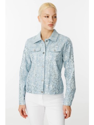 Ekol Kadın Pul Işlemeli Mavi Kot Mont 06026