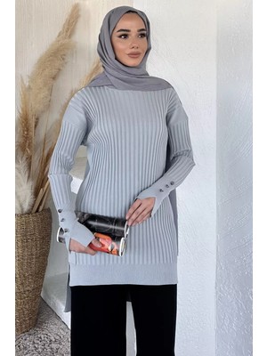 Julude Gülseli Bisiklet Yaka Tesettür Triko Tunik P-00020375