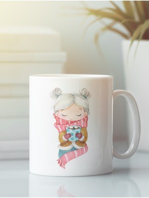 Beyaz Kupa Bardak G08 - Kahve Çay Kış Mevsimi Aşk Dostluk Arkadaşlık Sevgi Yılbaşı Doğumgünü