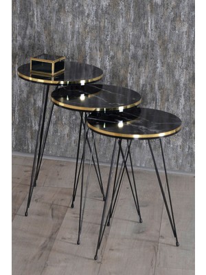 Zigon Sehpa Siyah Tel Ayak Çift Altın Bendir