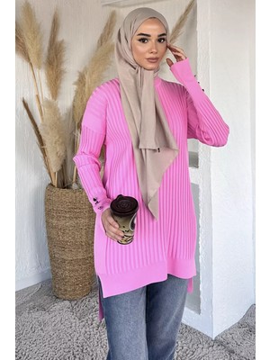 Julude Gülseli Bisiklet Yaka Tesettür Triko Tunik P-00020375