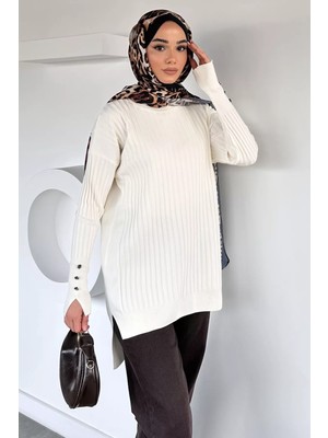 Julude Gülseli Bisiklet Yaka Tesettür Triko Tunik P-00020375