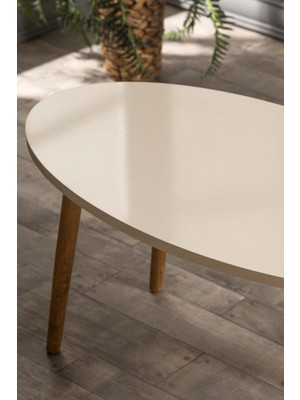 Orta Sehpa Ahşap Torna Ayak Elips Krem