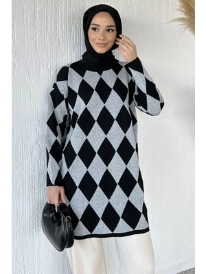 Julude Desenli Simli Tesettür Triko Tunik P-00020345