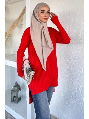 Julude Gülseli Bisiklet Yaka Tesettür Triko Tunik P-00020375