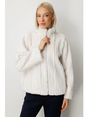Ekol Kadın Fermuarlı Peluş Ekru Kaban 08009