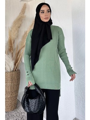 Julude Gülseli Bisiklet Yaka Tesettür Triko Tunik P-00020375