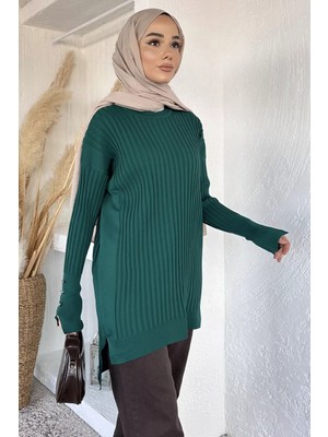 Julude Gülseli Bisiklet Yaka Tesettür Triko Tunik P-00020375