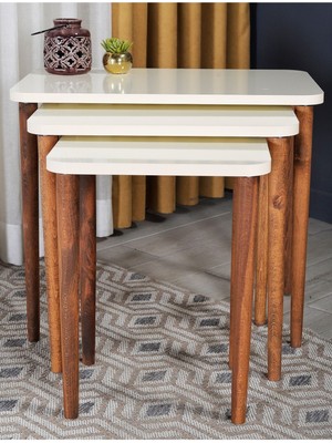 Zigon Sehpa Ahşap Torna Ayak Krem Kr 2068