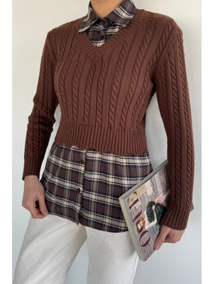 Gülseli Kadın Gömlek Garnili Triko Bluz (S-M-L Beden Uyumludur.) P-00020323