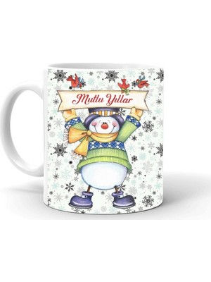 Yılbası Noel Temalı Baskılı Seramik Beyaz Kupa