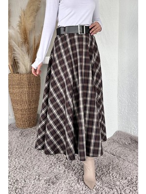 Julude Ekose Desenli Kemer Aksesuarlı Tesettür Kiloş Etek P-00020040