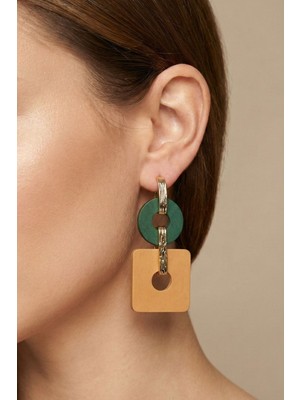 Osha Aksesuar Renkli Ahşap Detaylı Modern Tasarım Gold Kadın Küpe - Bohem Stil