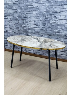 Orta Sehpa Siyah Metal Ayak Elips Efes Altın