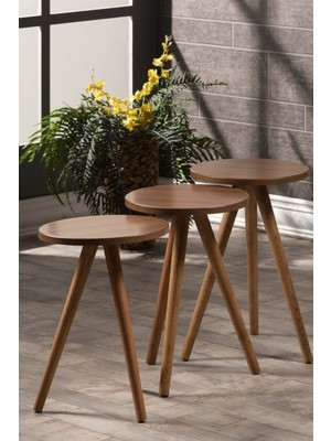 Zigon Sehpa 3 Lü Ahşap Orjinal Torna Ayak Ceviz 1011