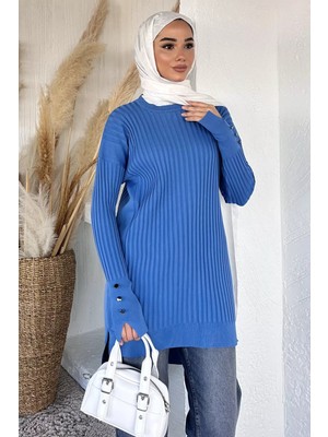 Julude Gülseli Bisiklet Yaka Tesettür Triko Tunik P-00020375