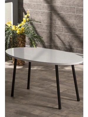 Orta Sehpa Metal Ayak Elips Beyaz