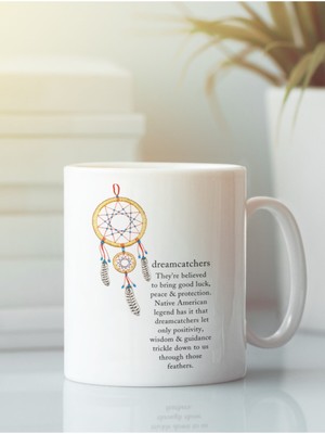 Beyaz Porselen Kupa Bardak Dreamcatcher Düş Kapanı
