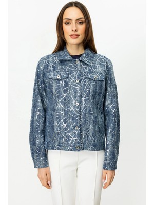 Ekol Kadın Pul Işlemeli Indigo Kot Mont 06026