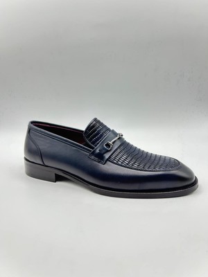 Santorino Ayakkabı Erkek Hakiki Deri Lacivert Antik Baskılı Microlayht Taban Ğünlük Klasik Ayakkabı