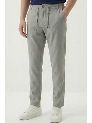 Veleno Erkek Gri Jogger Pantolon Dokuma Çizgili Düğmeli Ön Patlı Fermuarlı Arka Cepli Regular Kalıp