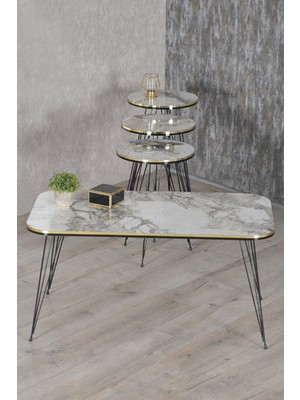 Zigon Sehpa ve Orta Sehpa Kr Set Siyah Tel Ayak Çift Altın Efes