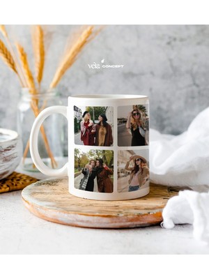 Kişiye Özel 10 Fotoğraflı Beyaz Kupa Bardak - Arkadaşa Hediye - Doğum Günü Hediyesi.