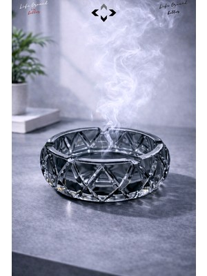 Liground Kristal Bombeli Cam Küllük | Premium Ağır Cam | Şık & Modern Masaüstü Küllük 10 cm