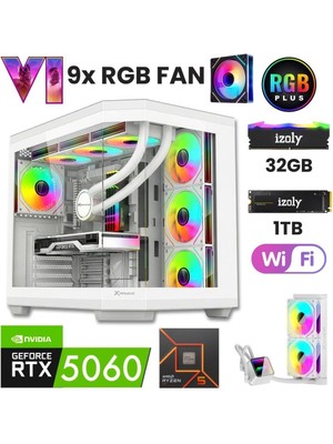 İzoly Gta 20X-WHITE R5 7500F 32GB Ddr5 1tb M.2 Nvme Rtx 5060 8gb 240MM Rgb Sıvı Soğutma Oyuncu Masaüstü Bilgisayarı