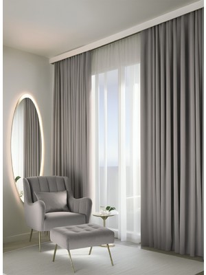 Bercem Home Kadife Dokulu Ekstrafor Büzgülü Fon Perde - Gri - Tek Kanat - (Pilesiz Dikim)