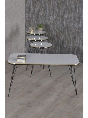 Zigon Sehpa ve Orta Sehpa Kr Set Siyah Tel Ayak Çift Altın Beyaz